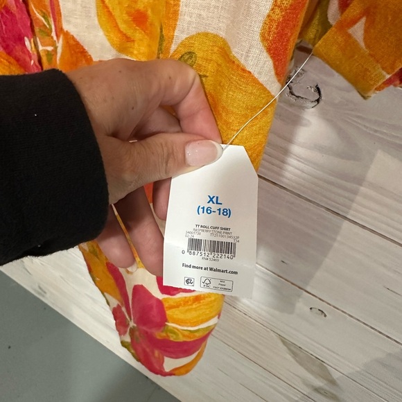 Time and Tru Orange Yellow Short Sleeve Notched Collar Shirt - Picture 8 of 8